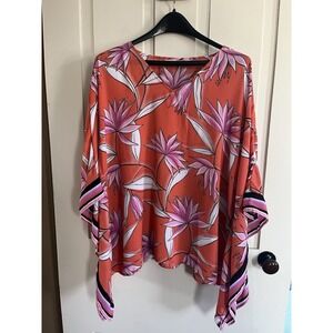 BELLE By KIM GRAVEL Women's Beach Poncho Blouse 3/4 Sleeve Floral Size M